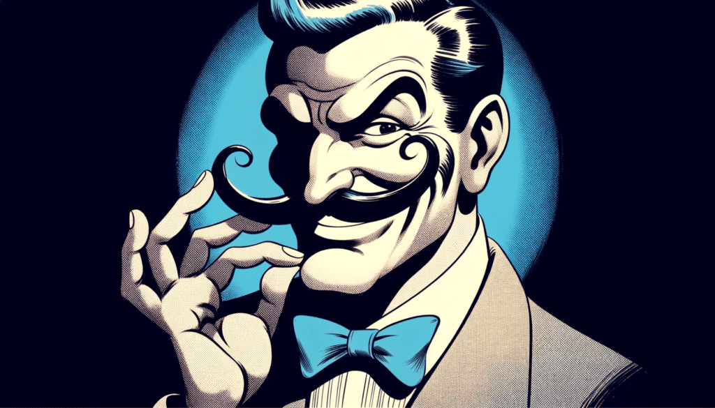 a comicbook villain twirling his moustache at the prospect of leaving a bad review on fiverr