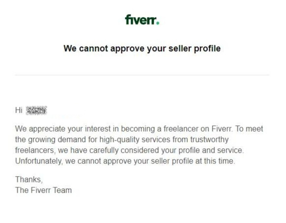 fiverr seller not approved email