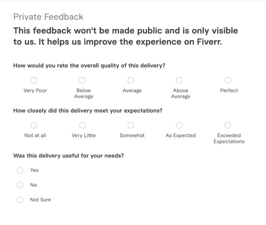 private feedback form on fiverr