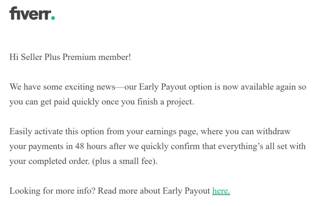 early payout returns email