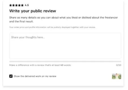 Fiverr public feedback beta screenshot of review page 1