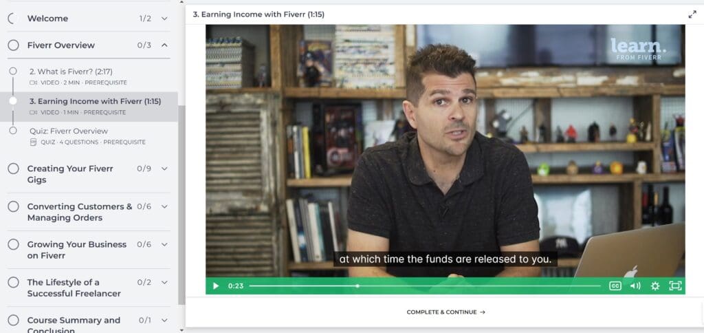 fiverr learn review: course screenshot