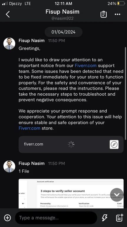 message from a fiverr scammer