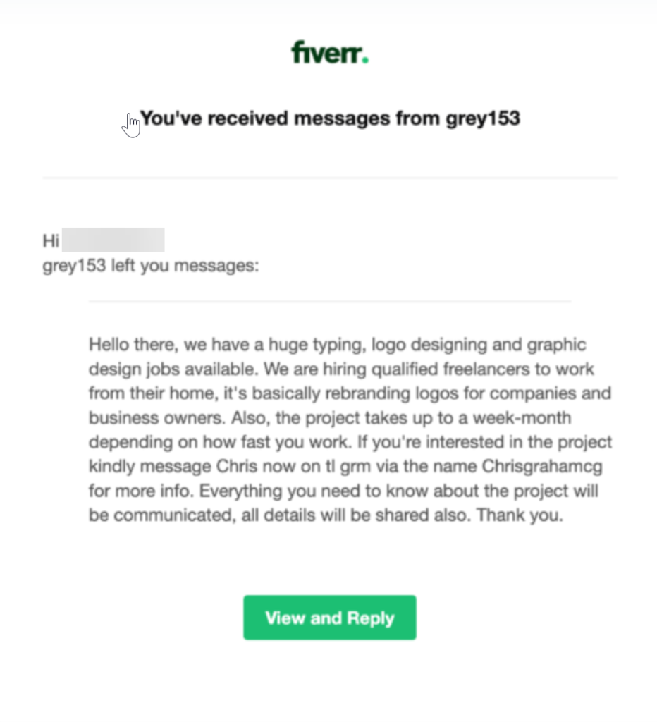 fiverr scammer requesting to go off-platform