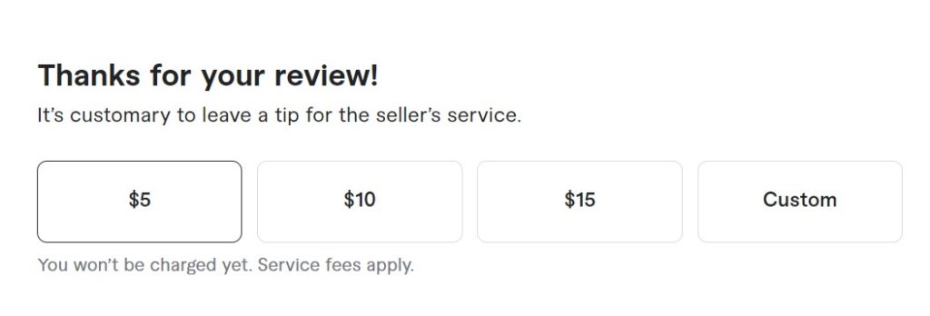 Fiverr buyer review tipping screenshot