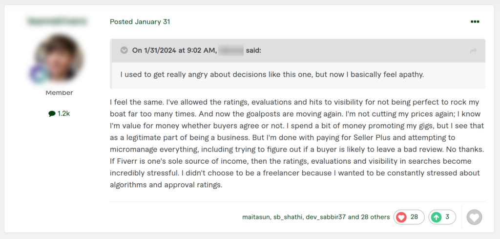 A seller talks about stress on Fiverr