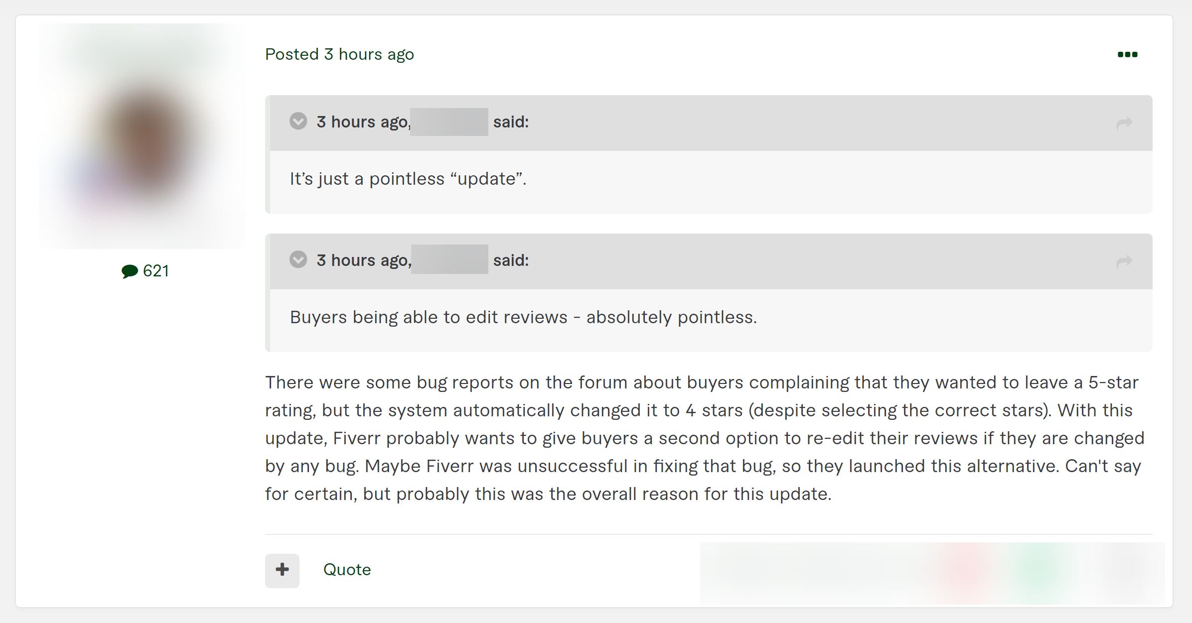 Fiverr community reaction to Fiverr removing emoji reviews