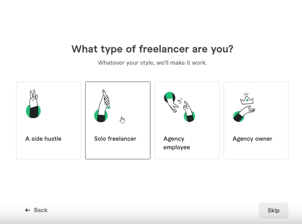 Fiverr has four choices of freelancer type for a new freelancer