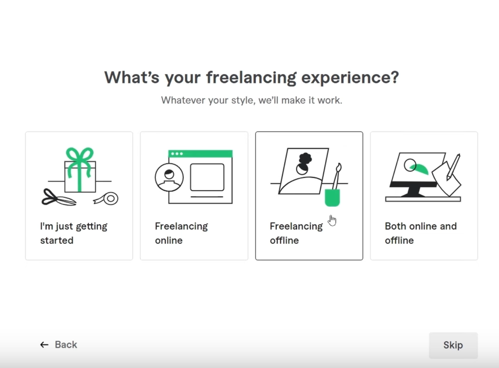 Fiverr asks about freelancing experience when you apply to be a Fiverr seller