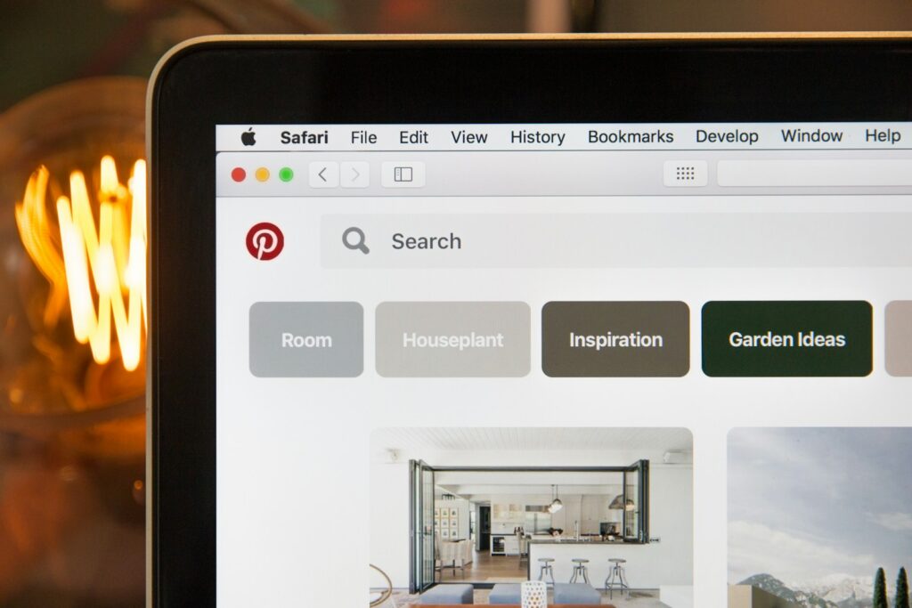 pinterest website on computer screen
